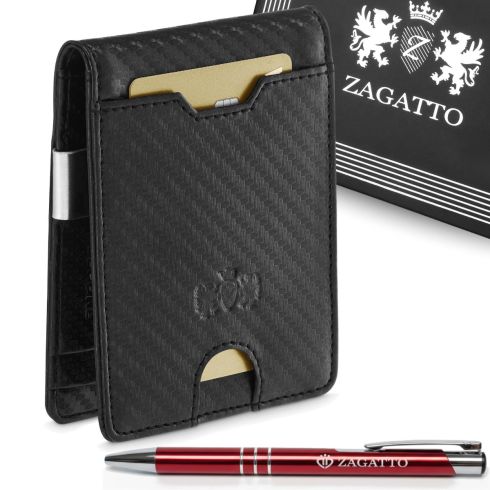 Portfel męski SLIM Zagatto Carbon ZG-X2-F7 BLACK - zdjęcie główne, karbonowy materiał